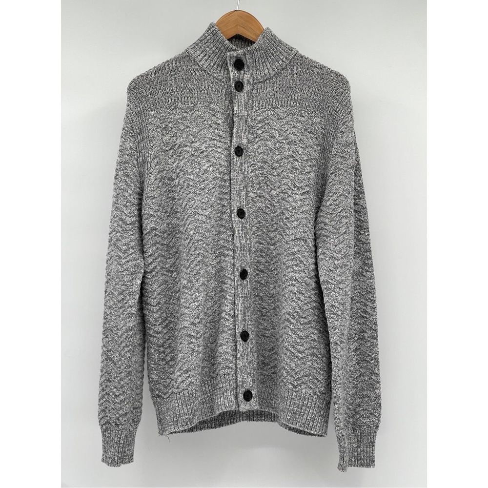 Banana Republic‎ Cardigan Sweater Men Large Gray Button Down Mock Neck Knit